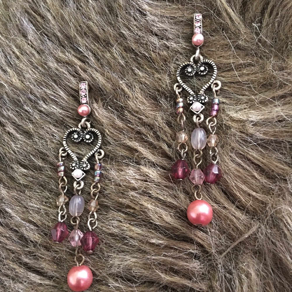 Antique style rhinestone pearl chandelier earrings
